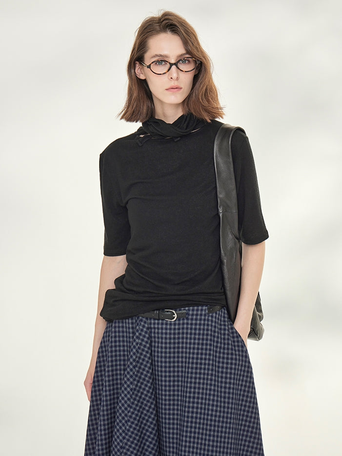 Ribbon-Tie Short-Sleeved Or Long-Sleeved Tops_BDHL7790