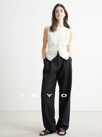 High Waist Tucked Straight Pants_BDHL6952