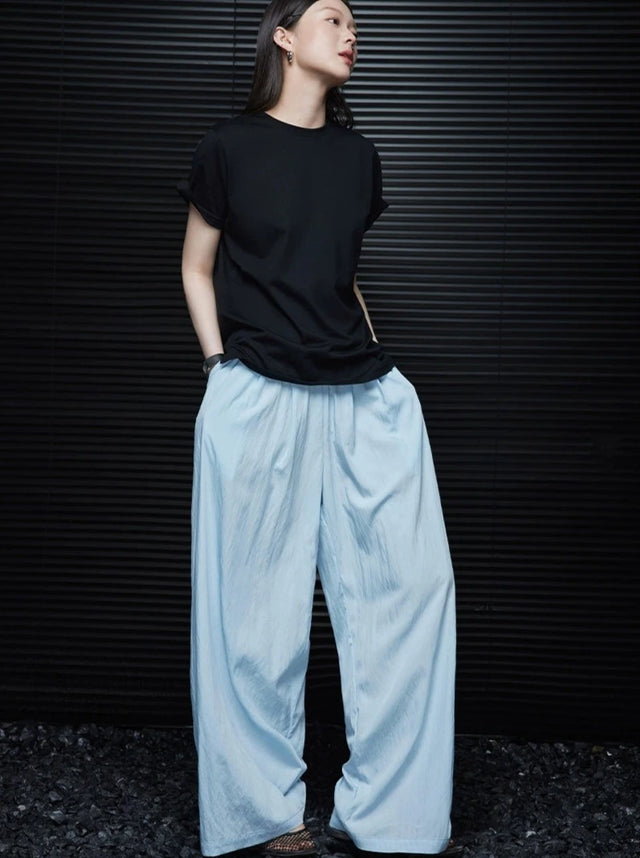 Blue Wide-Leg Drap Pants_BDHL6030