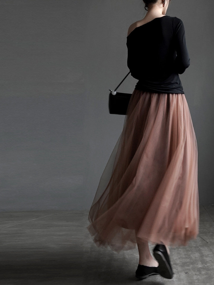 Tulle Flared Maxi Skirt_BDHL8351