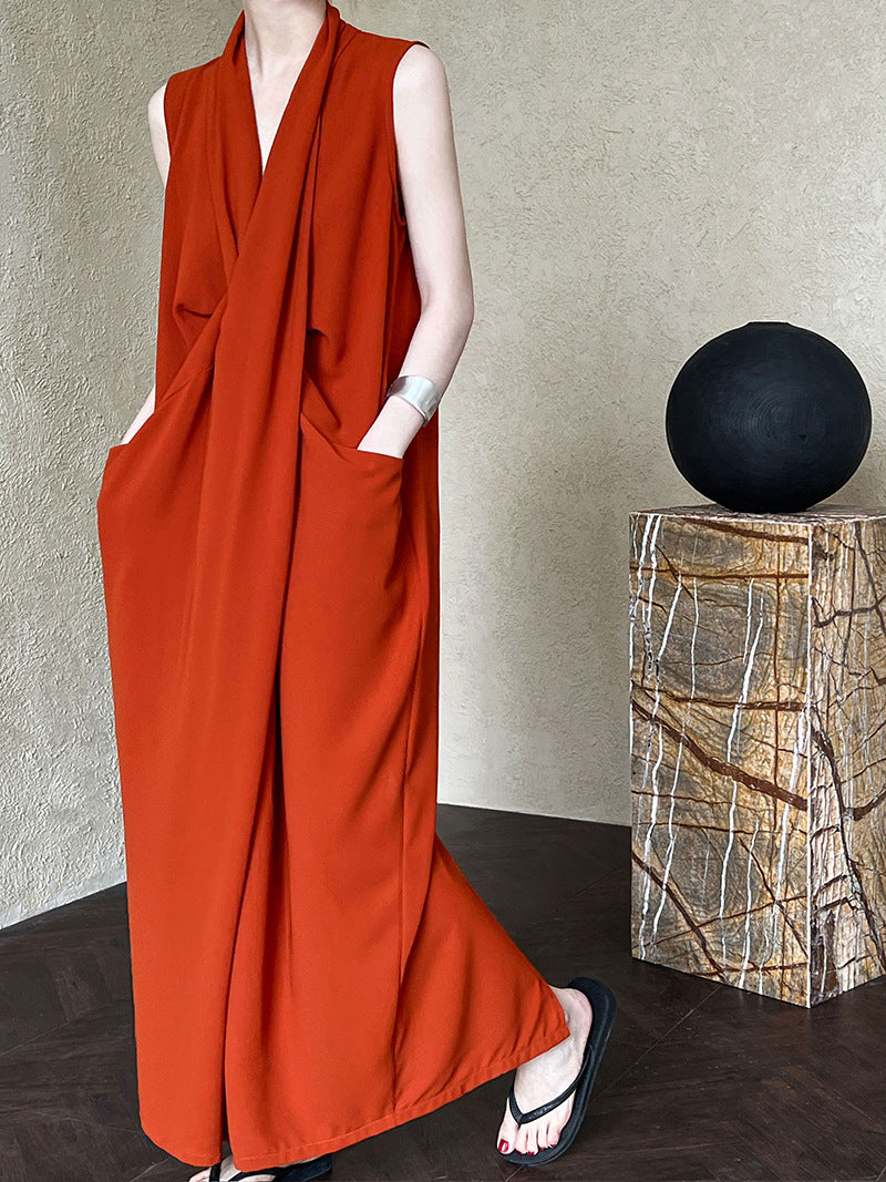 V-Neck Draped Cross Dress_BDHL7558