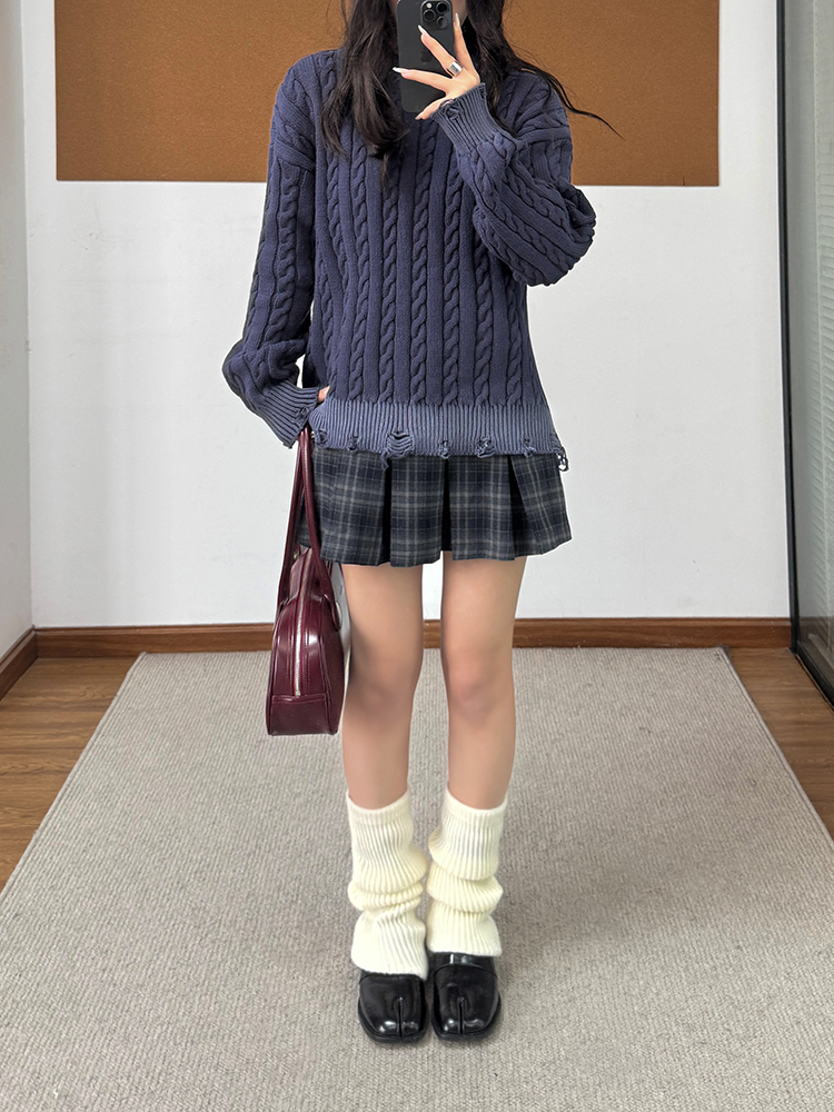 Cable Knitting Damaged Design Knit_BDHL6932