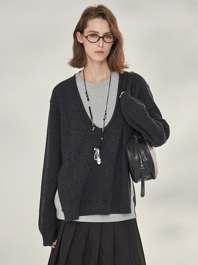 Two-Piece Style U-Neck Knit Tops_BDHL7746