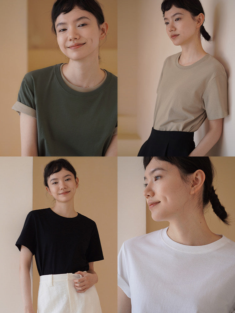 Relaxed Fit Short Sleeve Cotton Tops_BDHL8295