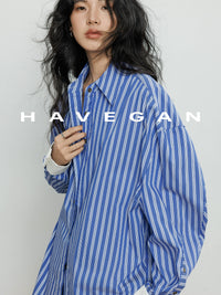 Contrast Cuff Striped Shirt_BDHL7068