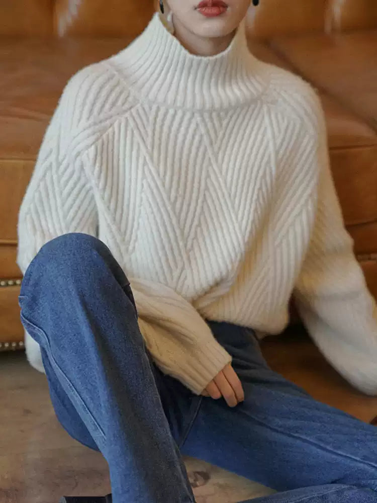 Turtleneck Loose-Fitting Tops_BDHL8037