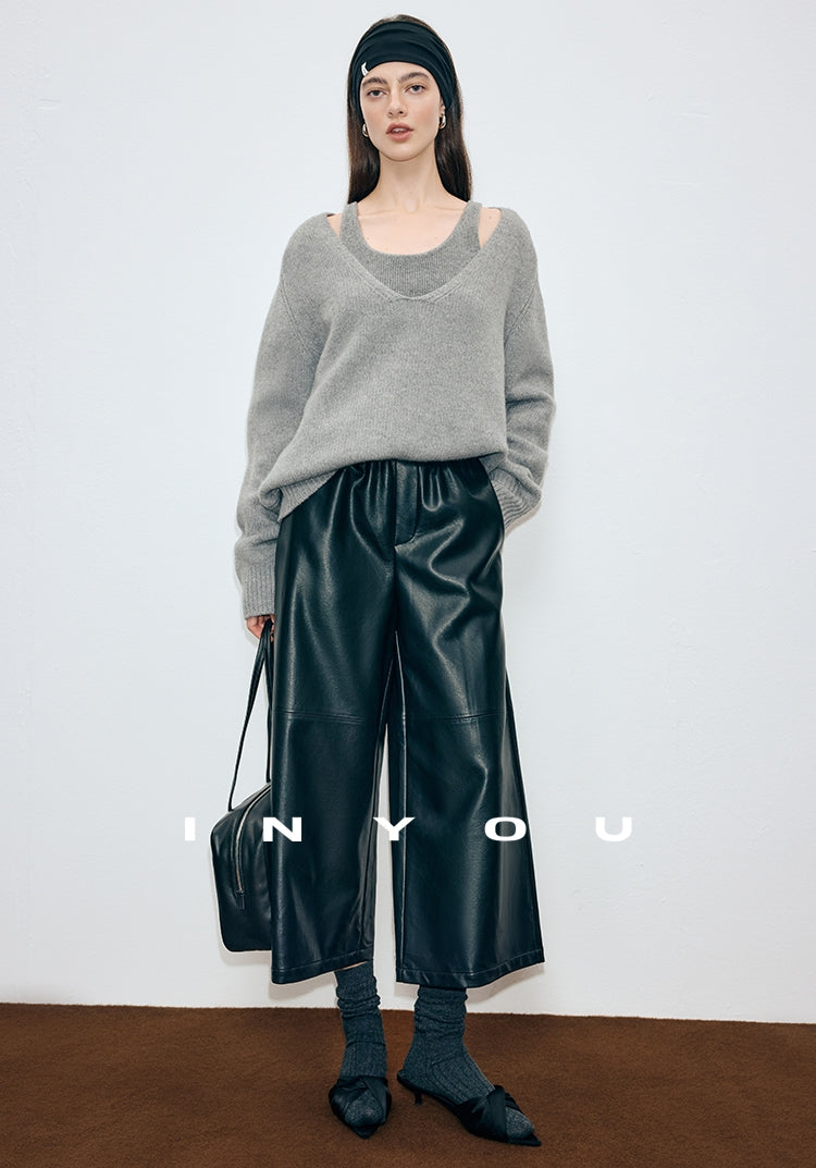 寬鬆七分皮褲_BDHL7907