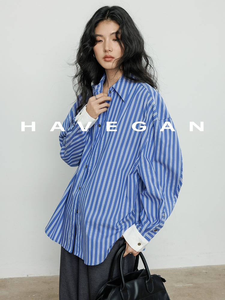 Contrast Cuff Striped Shirt_BDHL7068