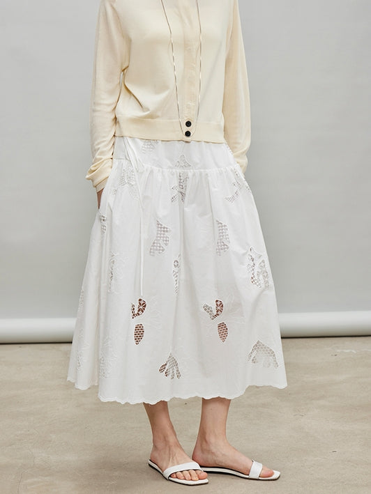 Embroidered Hollow A-Line Skirt_BDHL7184