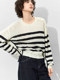 Button-Shoulder Striped Knit Tops_BDHL7012