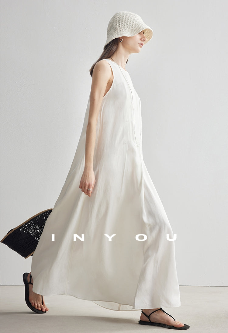 Simple Tucked Sleeveless Dress_BDHL7181