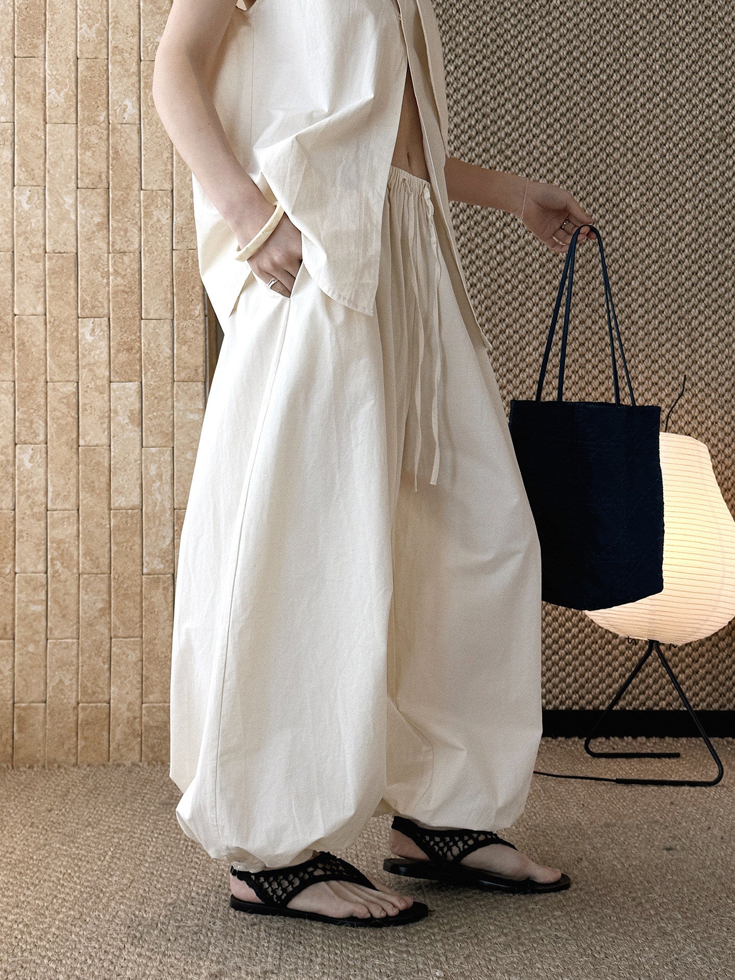 Cotton Linen High Waist Balloon Wide Leg Pants_BDHL8259