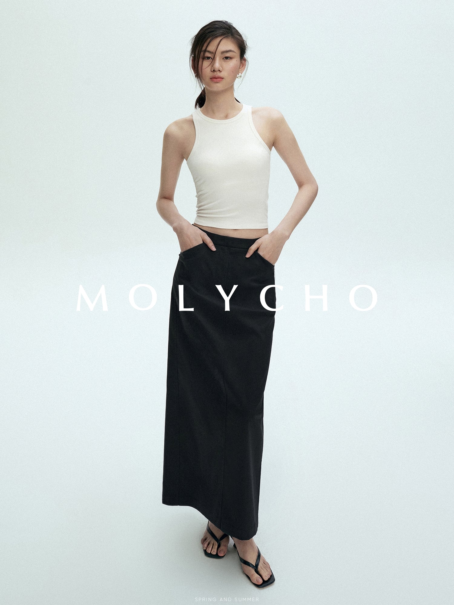 Black Long Straight Skirt_BDHL7428