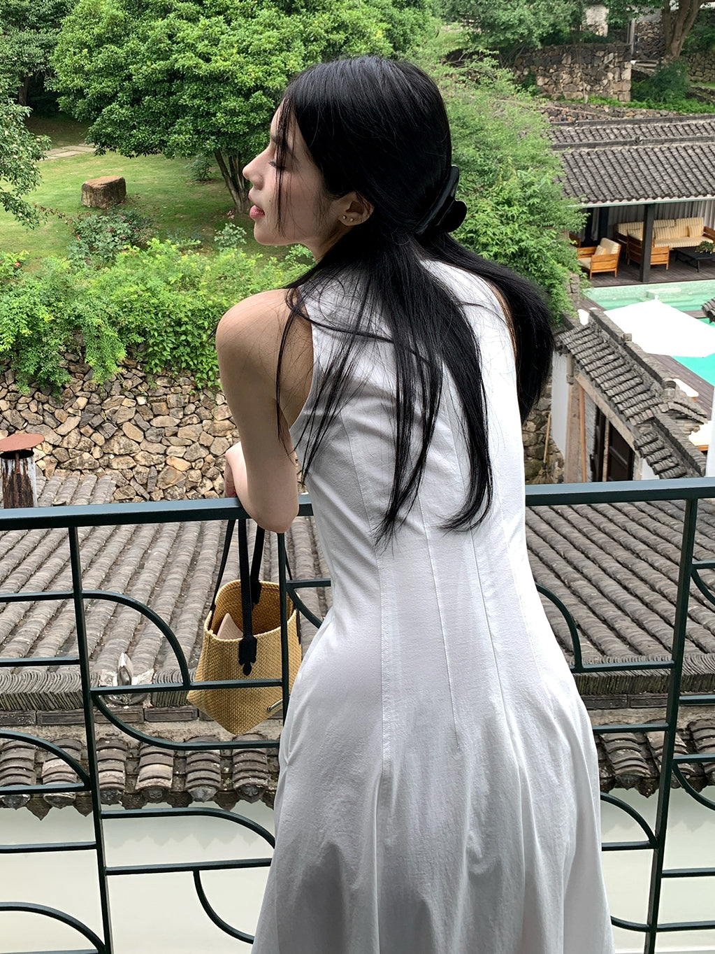 Tucks Long White Dress_BDHL7551