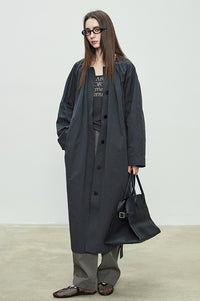 Collarless Loose Long Windbreaker_BDHL7088