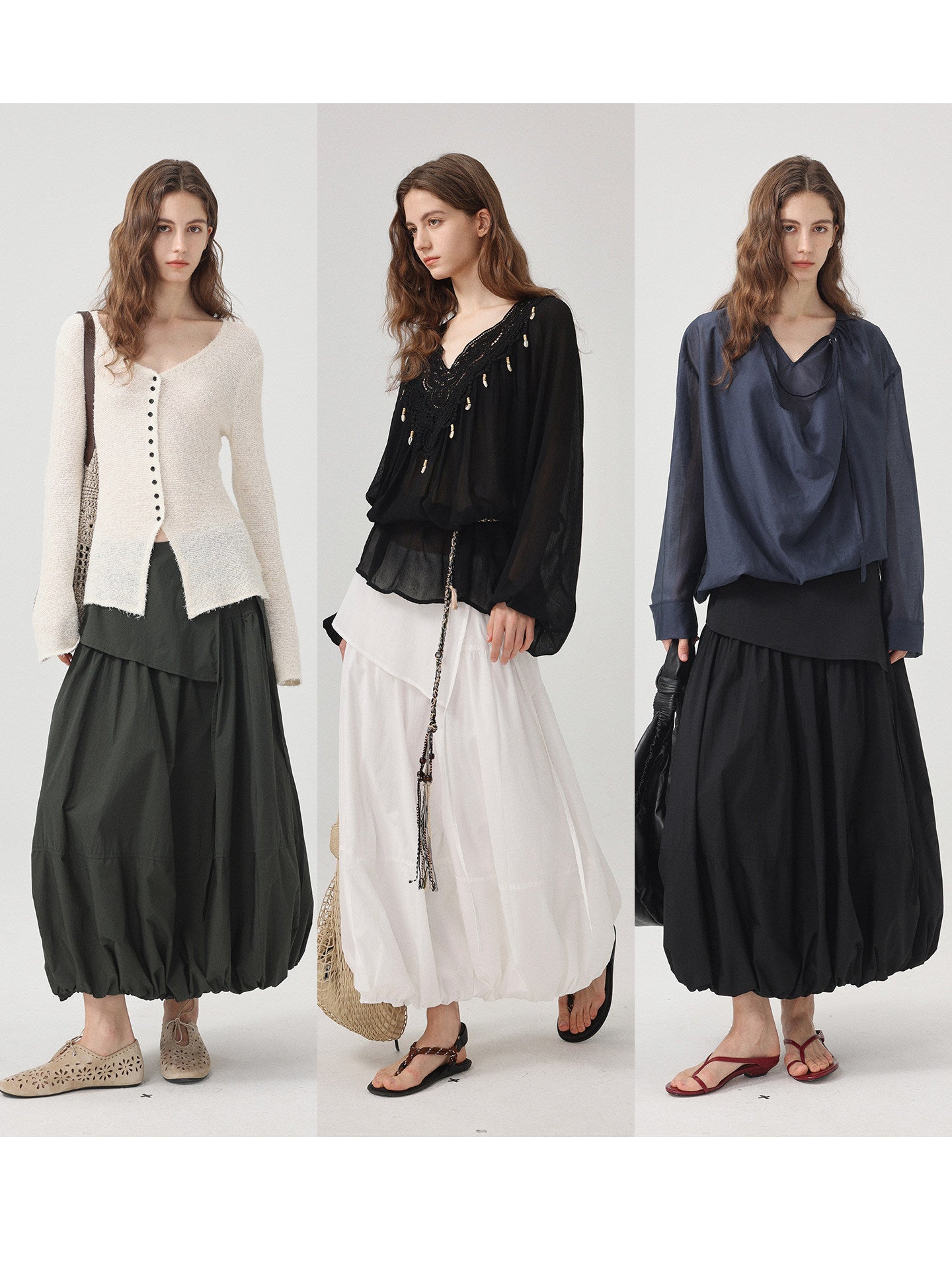 Balloon Bud A-Line Midi Skirt_BDHL8209