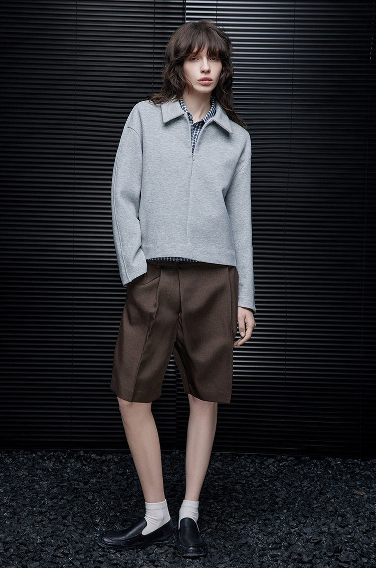 Gray Loose-Fit Short Sweatshirt_BDHL7793