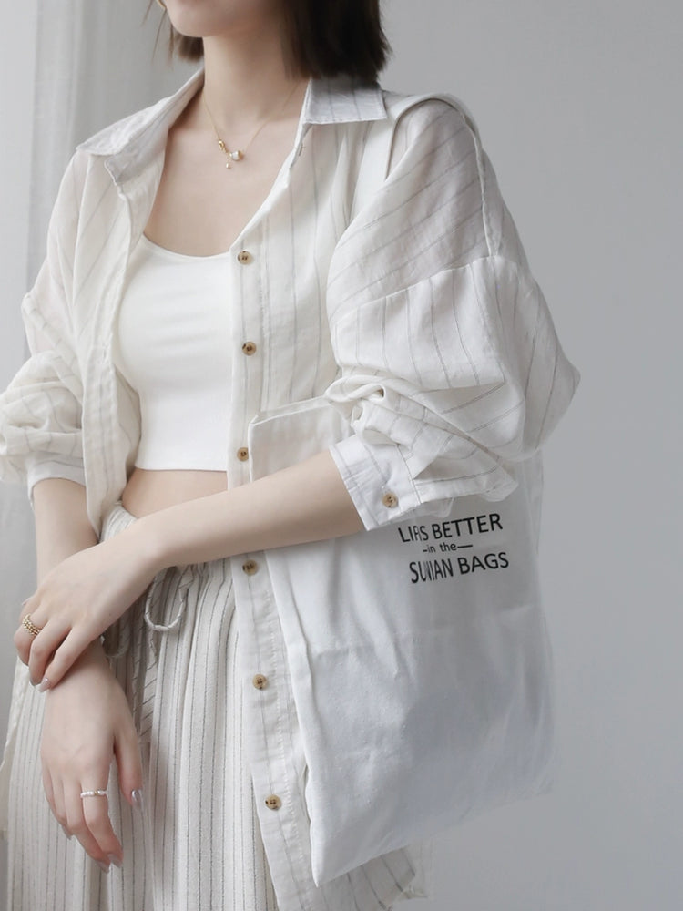 Striped Cotton-Linen Long Sleeve Sunscreen Shirt_BDHL7293