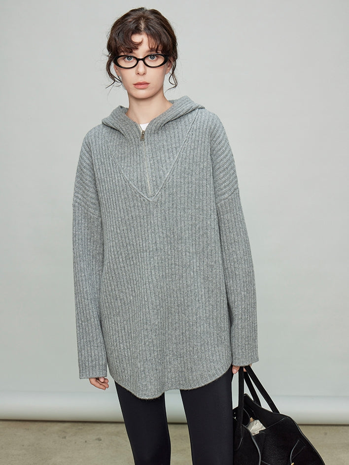 Hooded Half-Zip Knit Tops_BDHL6919