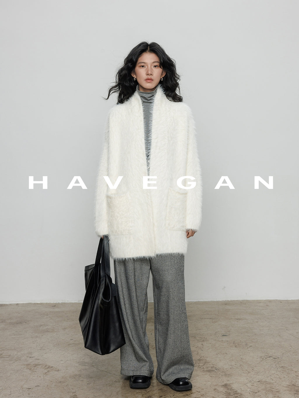 無領抓絨長版開襟衫_BDHL7971