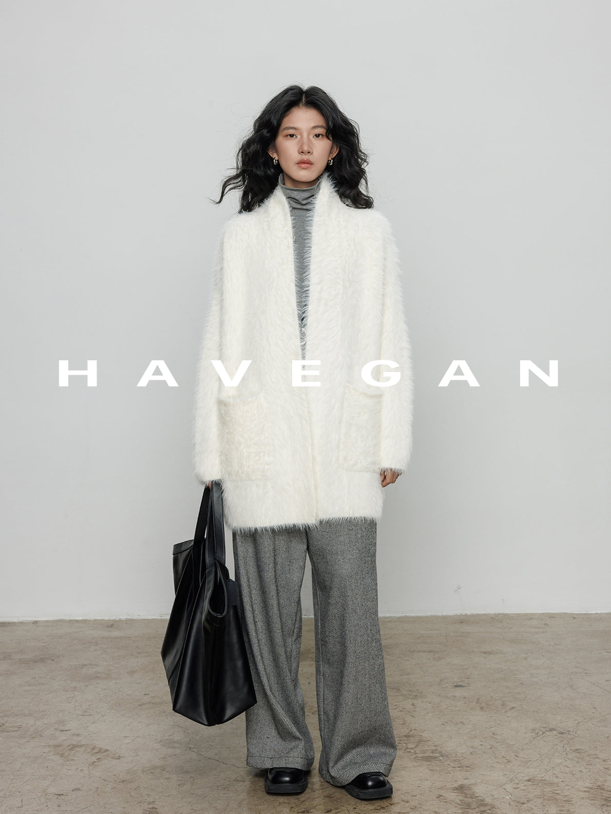 無領抓絨長版開襟衫_BDHL7971