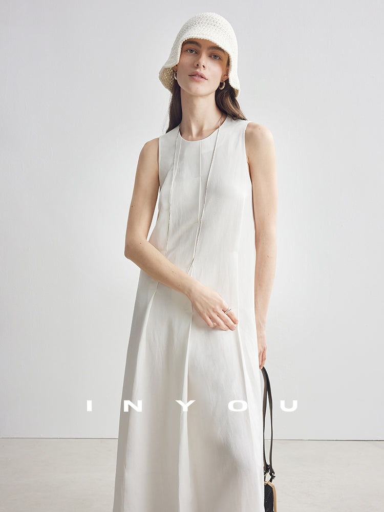 Simple Tucked Sleeveless Dress_BDHL7181