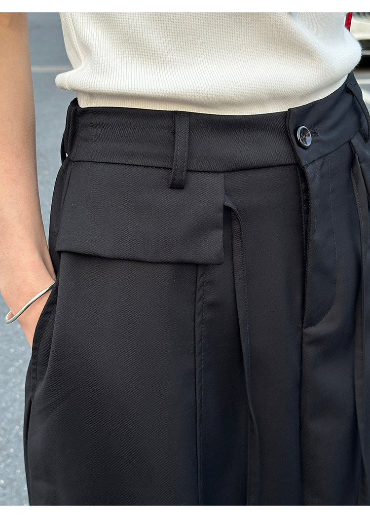 Double Layered Drawstring Wide Leg Drape Pants_BDHL8261