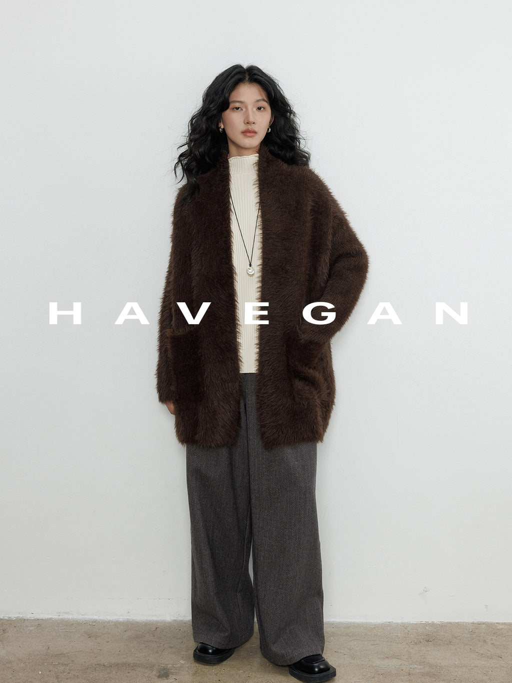 無領抓絨長版開襟衫_BDHL7971