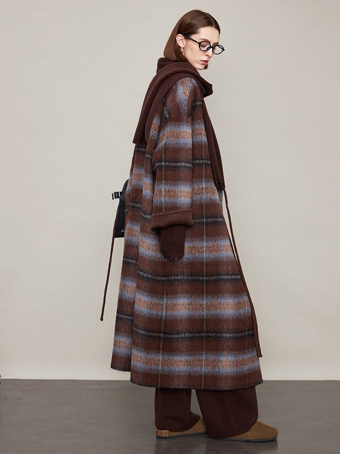 Plaid V-Neck Long Coat_BDHL6605