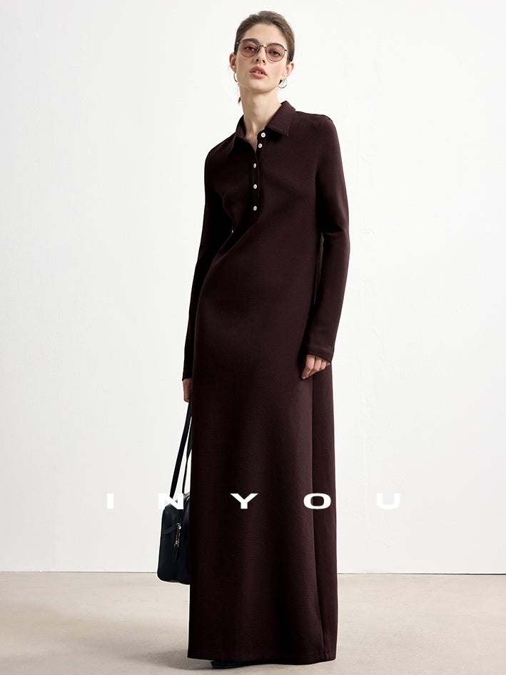 Polo Lapel Slim Long Dress_BDHL7753