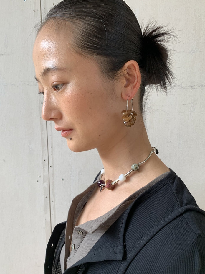 Circle Beaded Tortoiseshell Pierced earrings_BDHL7462