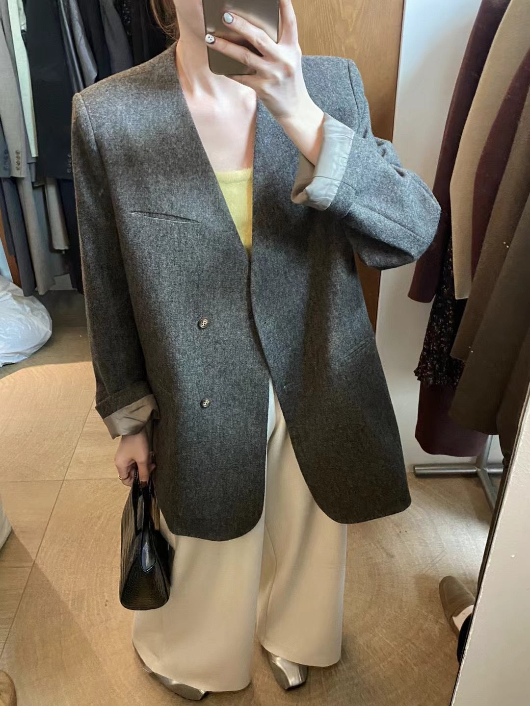 Loose-Fitting Collarless Jacket_BDHL7148