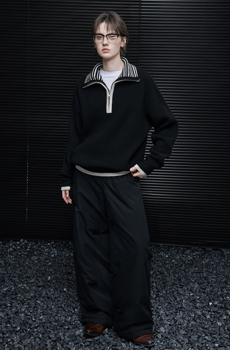 Border Turtleneck Half-Zip-Up Knit_BDHL7865