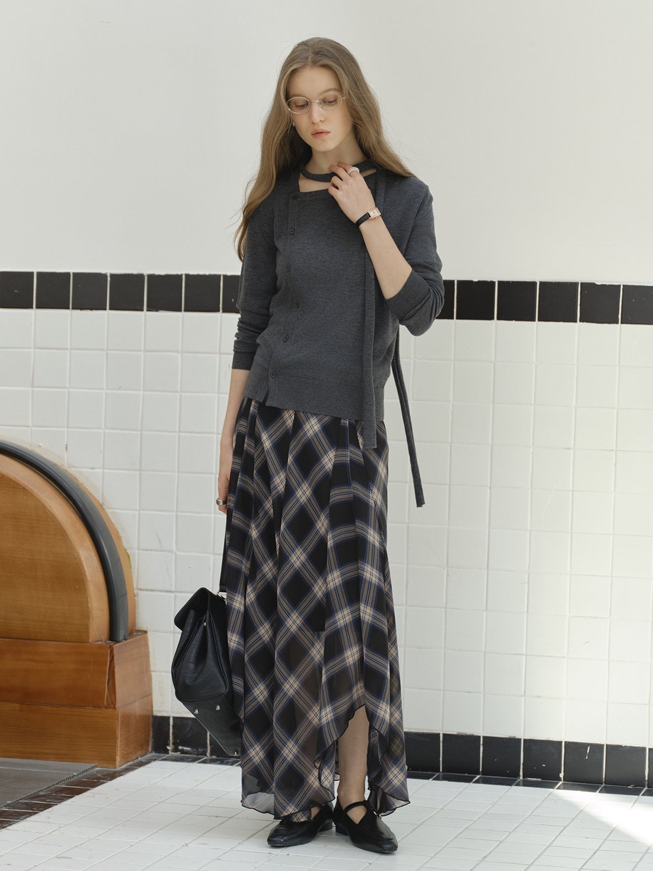 Check Pattern Midi Skirt_BDHL8109