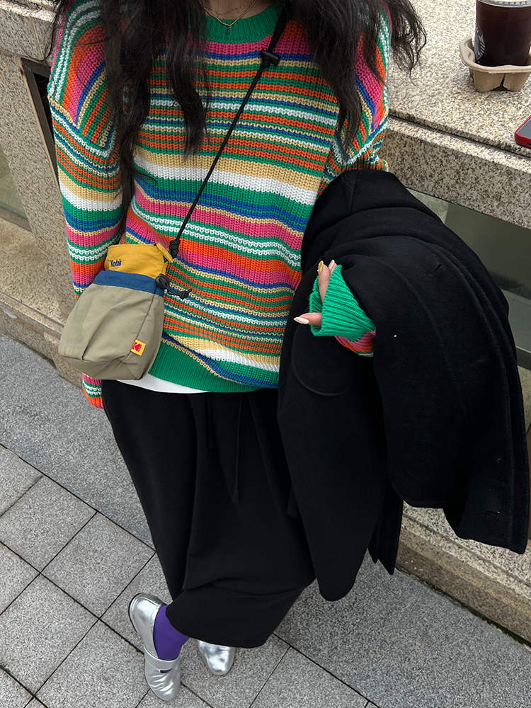 Multi-Coloured Loose Stripe Pullover_BDHL6731