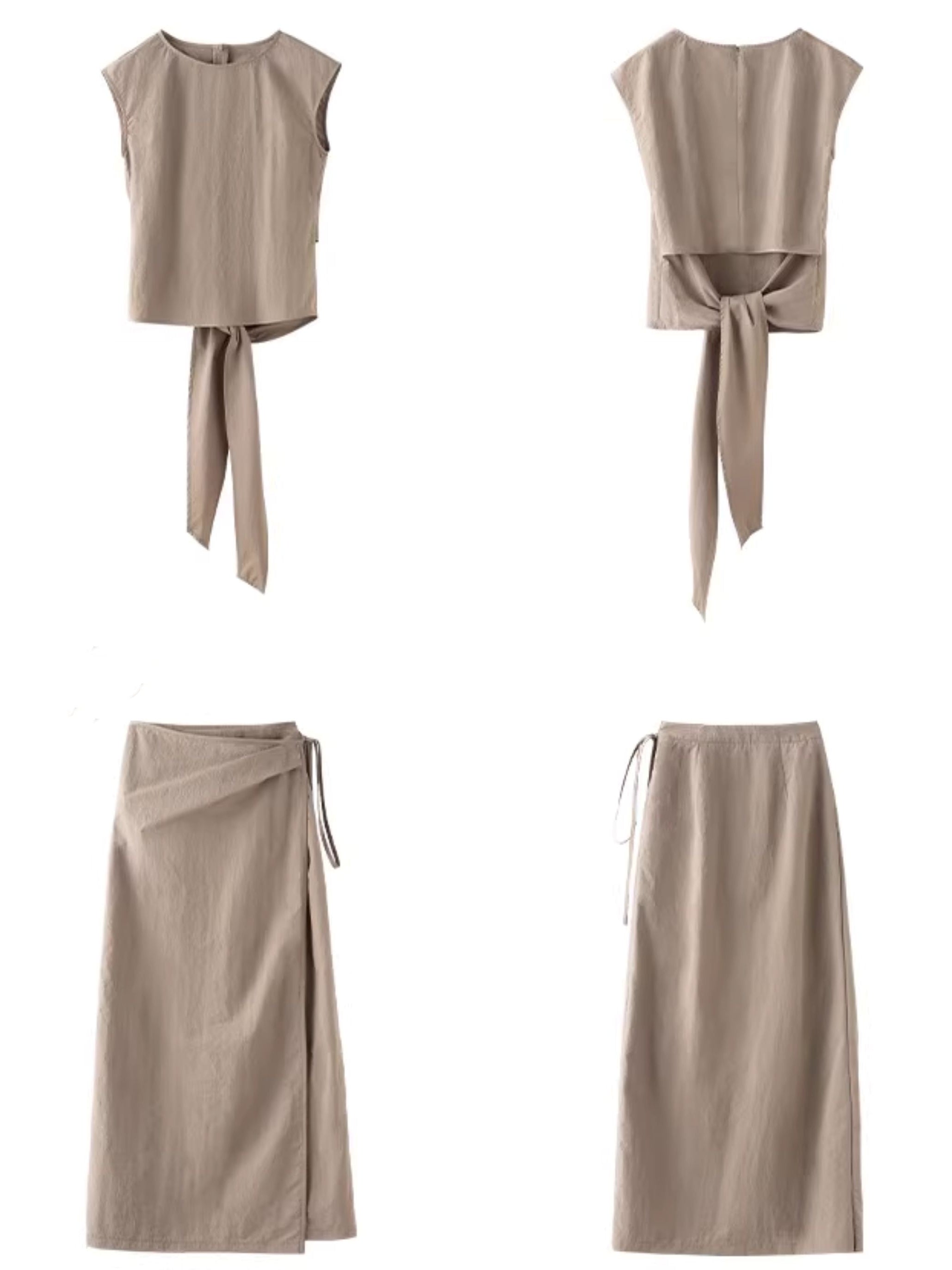 Sleeveless Tops And Slim Long Skirt Set_BDHL7564