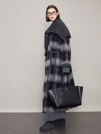 Plaid V-Neck Long Coat_BDHL6605