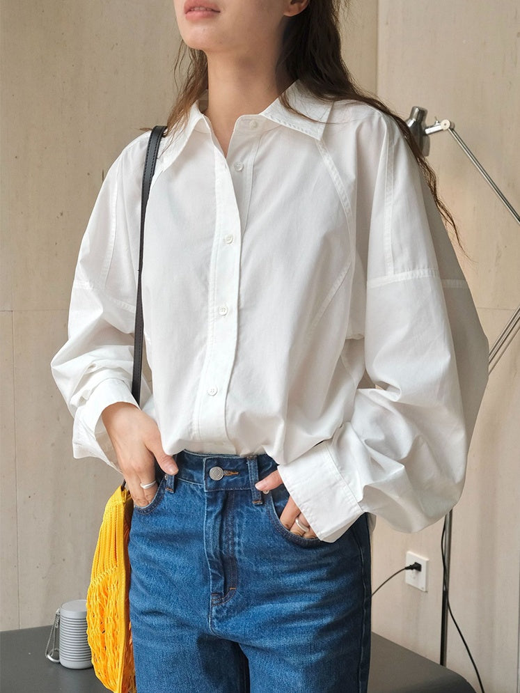 White Balloon Sleeve Shirt_BDHL6537