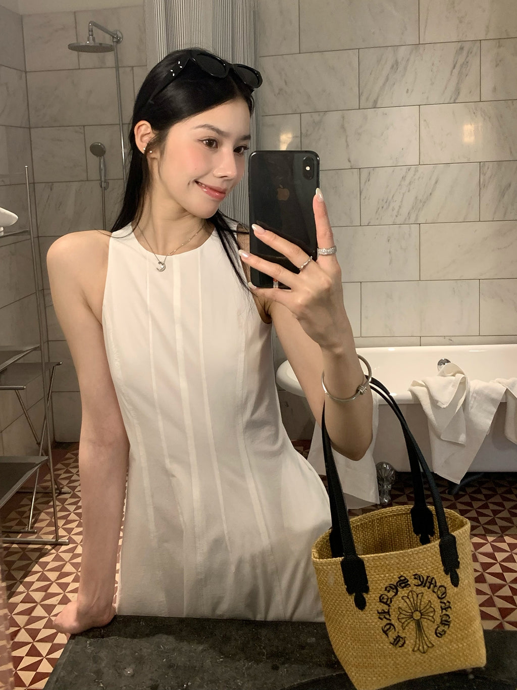 Tucks Long White Dress_BDHL7551