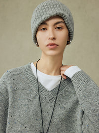 V-neck Gray Knitted Tops_BDHL6907