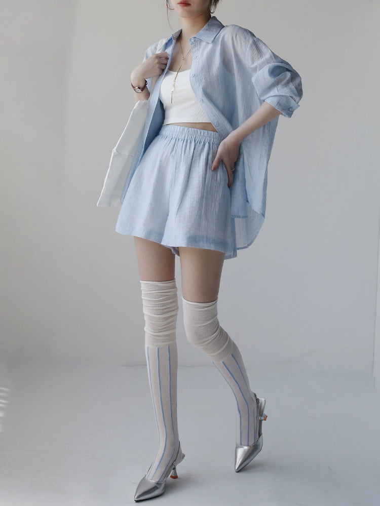 Thin Striped Tops And Shorts Set_BDHL6047