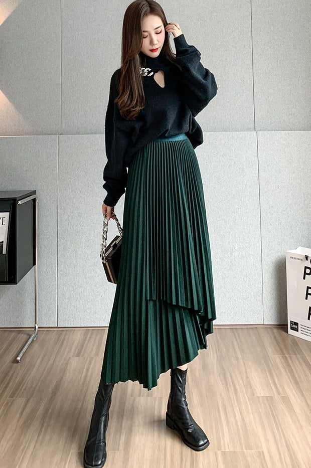 Irregular A-Line Pleated Skirt_BDHL7219