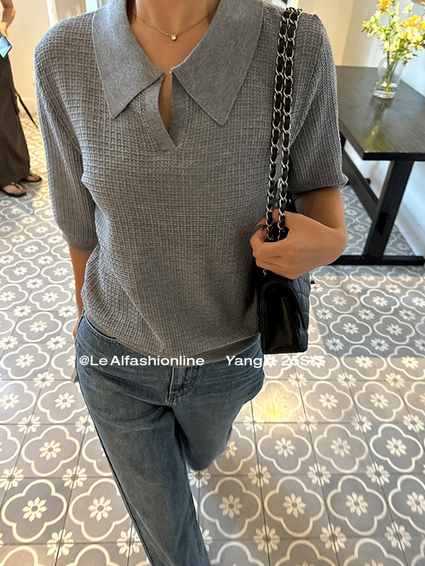 Waffle Lapel Polo Shirt_BDHL7615