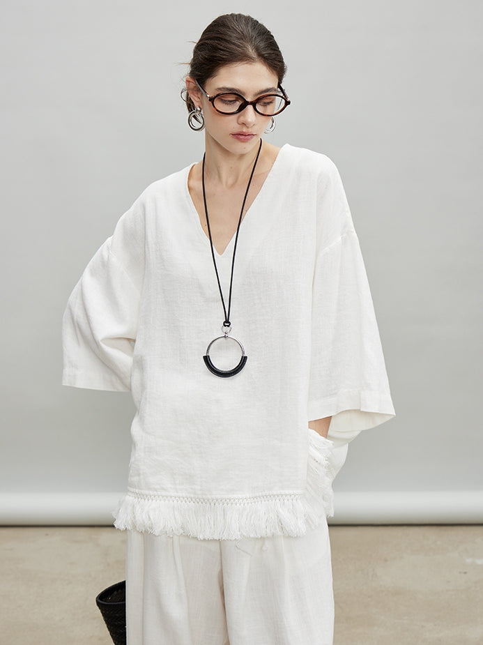V-Neck Fringe Tops Or Tassel Wide Pants_BDHL7192