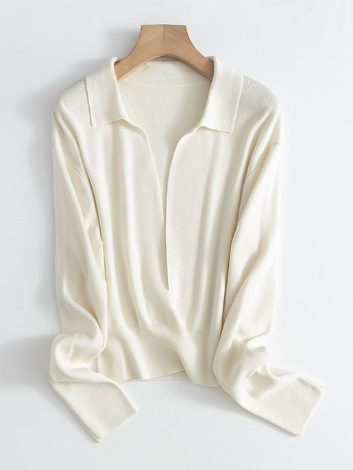 Deep V-Neck Collared Sweater_BDHL6554