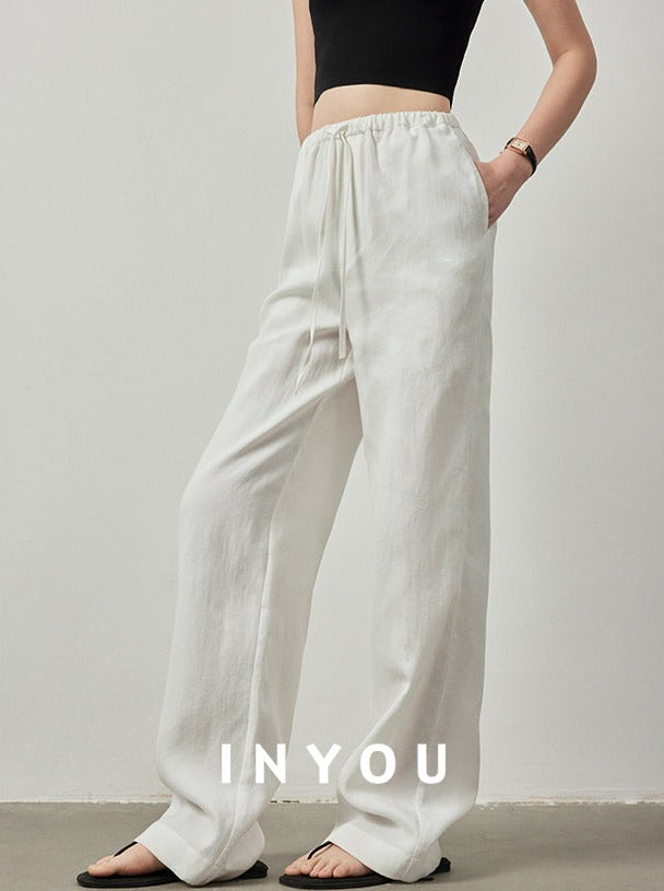 Draped Elastic Waist Wide Pants_BDHL6122