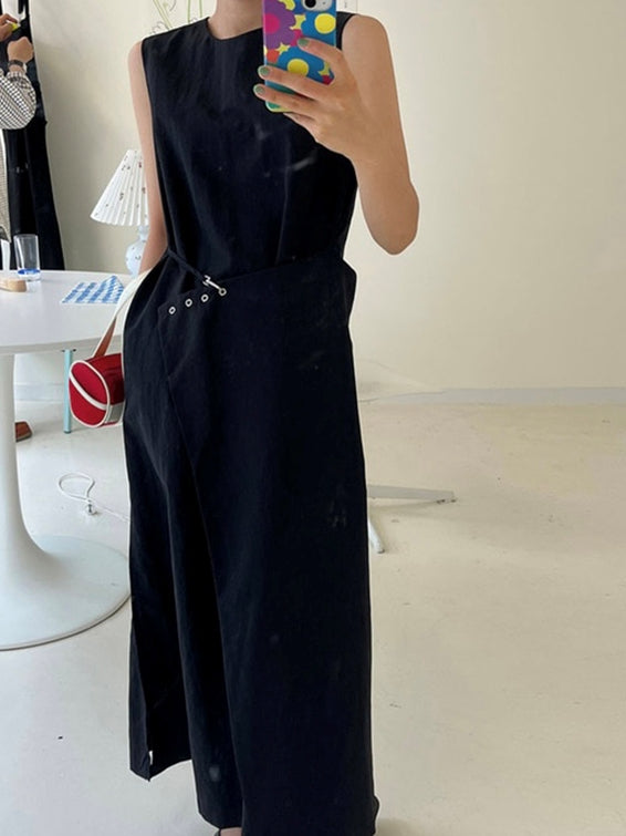 Side Buckle Sleeveless Dress_BDHL7566