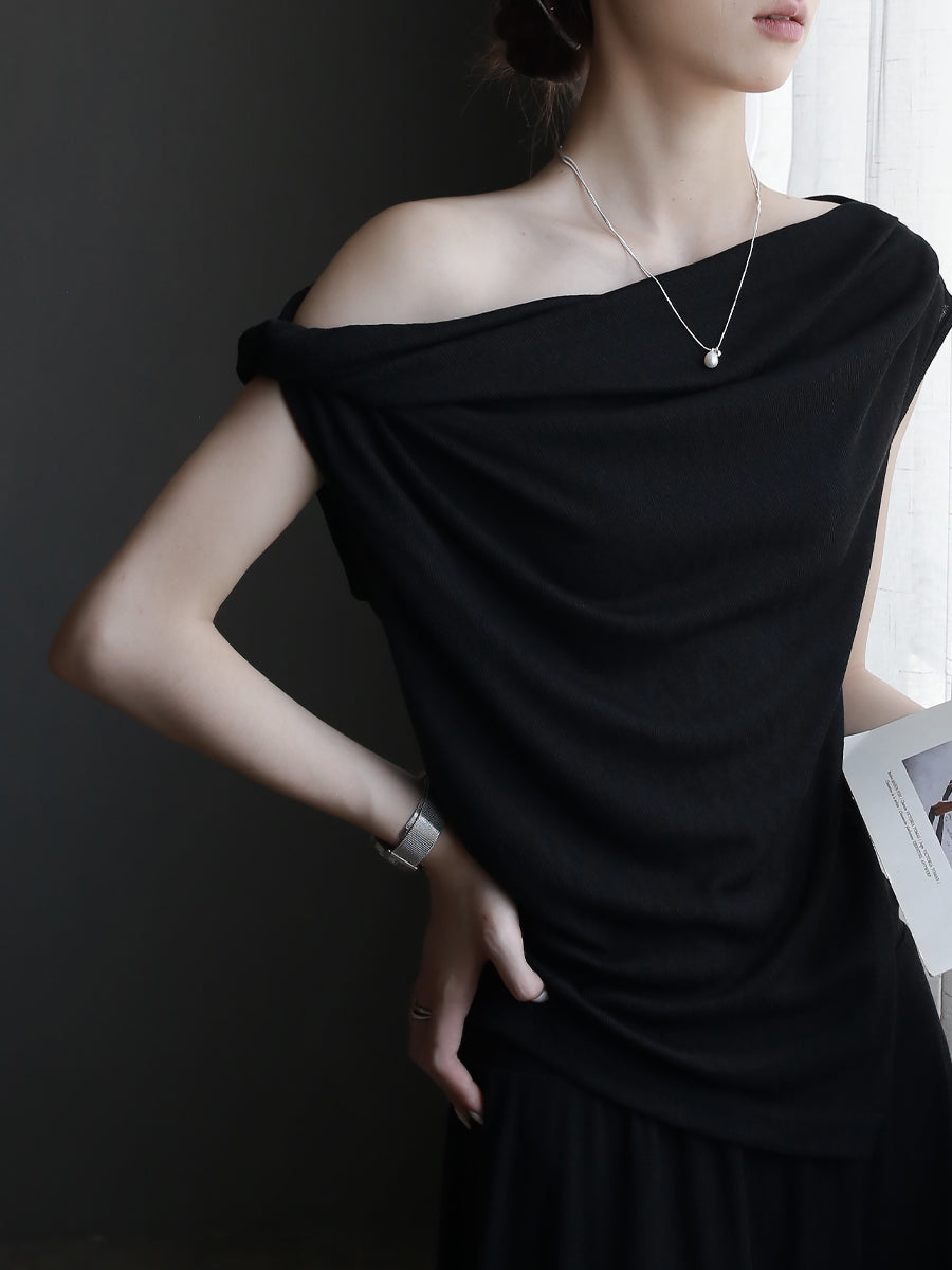 Twisted Collar Top &amp; Drape Skirt Set_BDHL7637