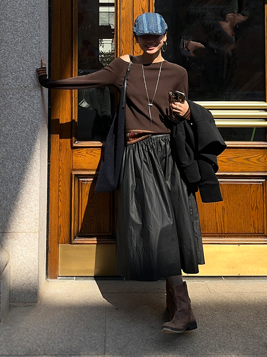 Matte A-Line Long Skirt_BDHL6728