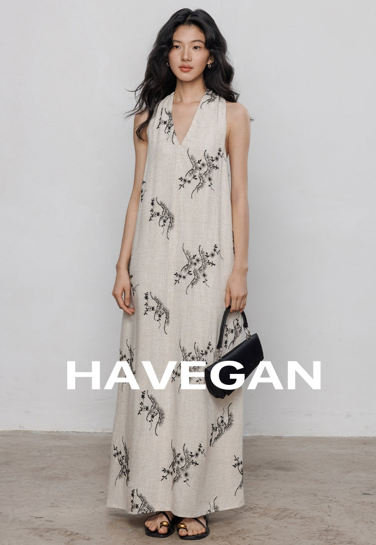 Embroidered V-Neck Sleeveless Dress_BDHL7236